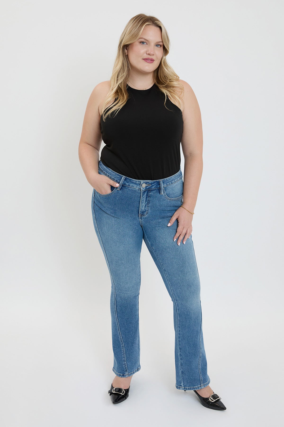 YMI JEANS Women's Plus Curve Seam Flare Jeans - Full View