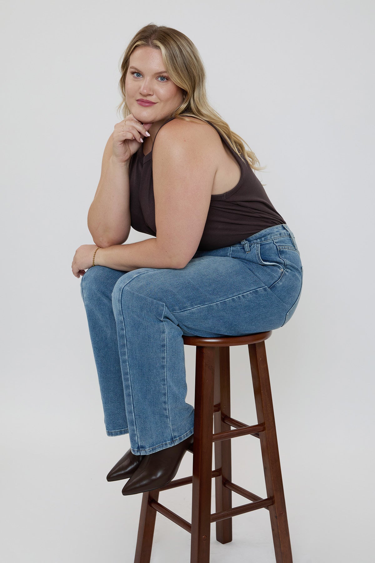 YMI JEANS Women's Plus Front Seam Wide Leg Jeans - Side View