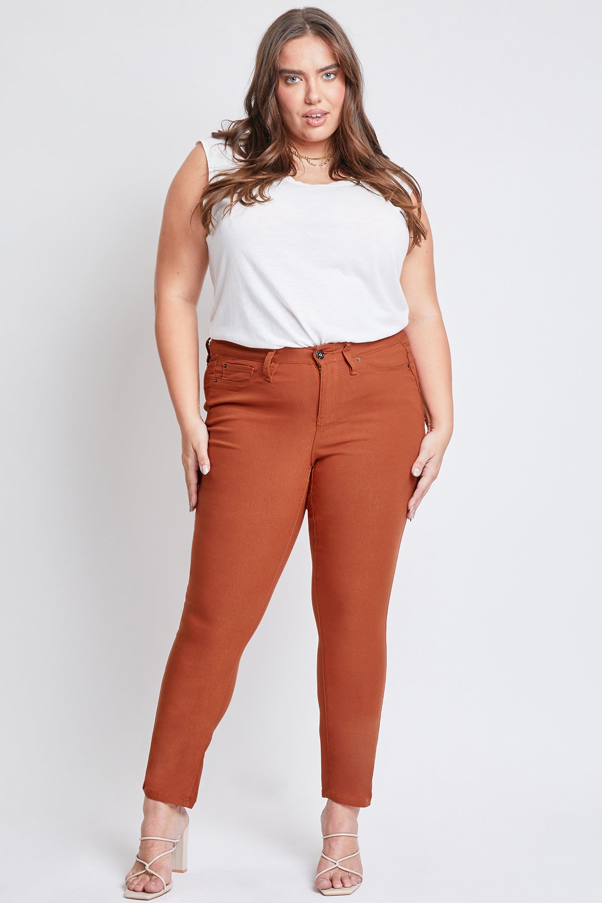 YMI JEANS Women's Plus Size Hyperstretch Skinny Pants, Adobe - Full View