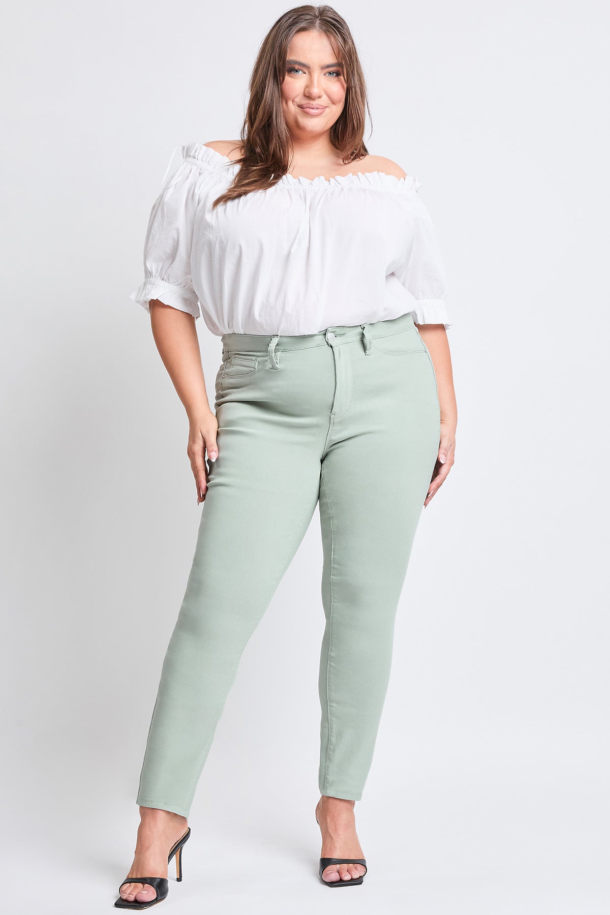YMI JEANS Women's Plus Size Hyperstretch Tummy Control Skinny Pants, Aloe - Alternate Angle