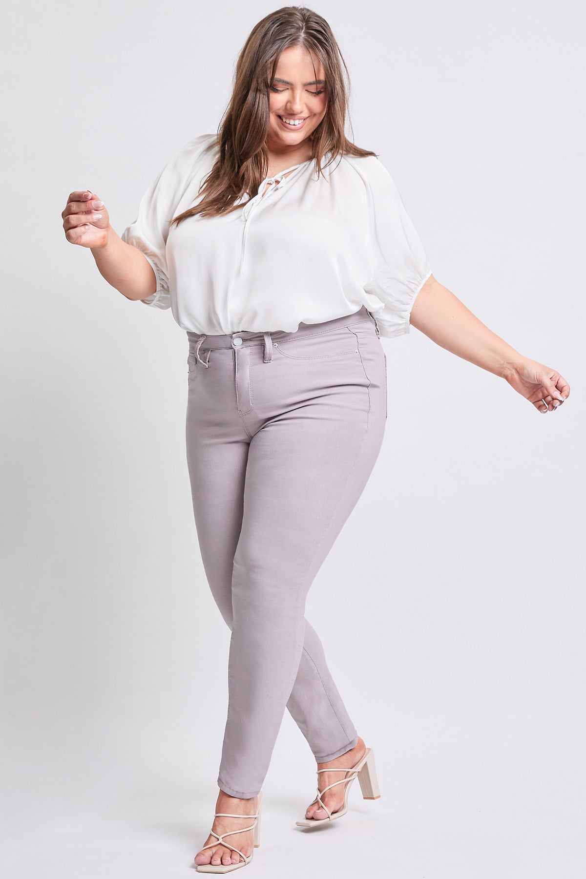 YMI JEANS Women's Plus Size Hyperstretch Tummy Control Skinny Pants, Iris - Full View