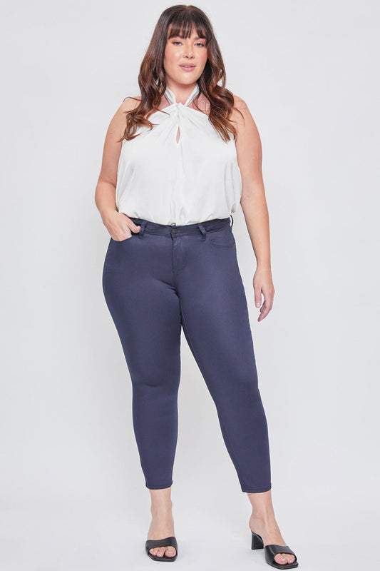 YMI JEANS Women's Plus Size Mid Rise Hyperstretch Ankle Pants, Navy - Main Product Image