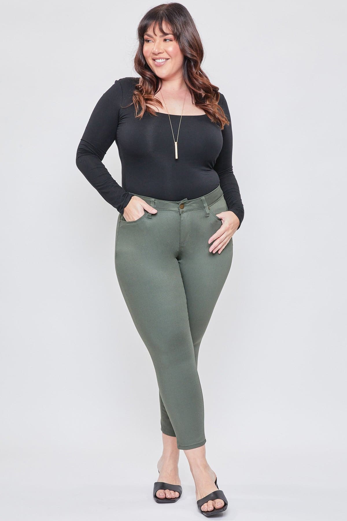 YMI JEANS Women's Plus Size Hyperstretch Ankle Pants, Olive - Main Product Image