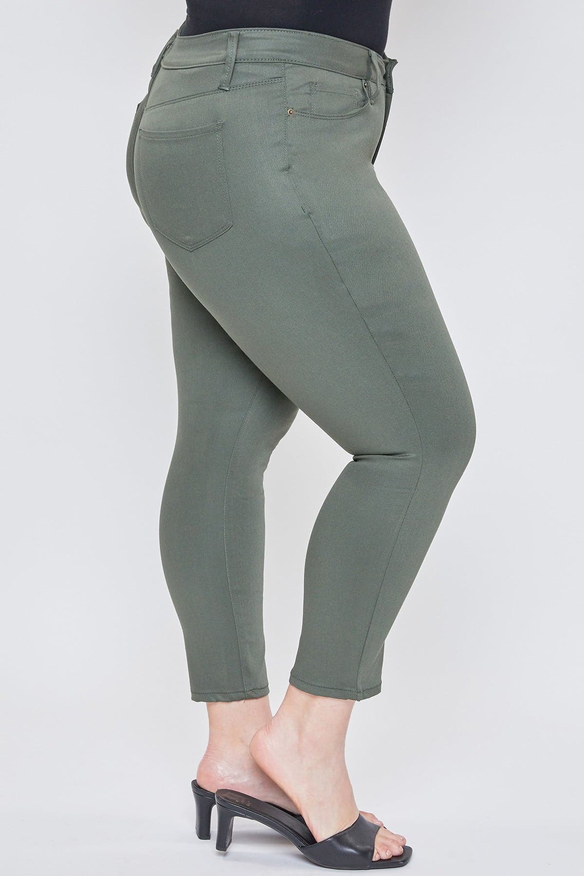 YMI JEANS Women's Plus Size Hyperstretch Ankle Pants, Olive - Detail View