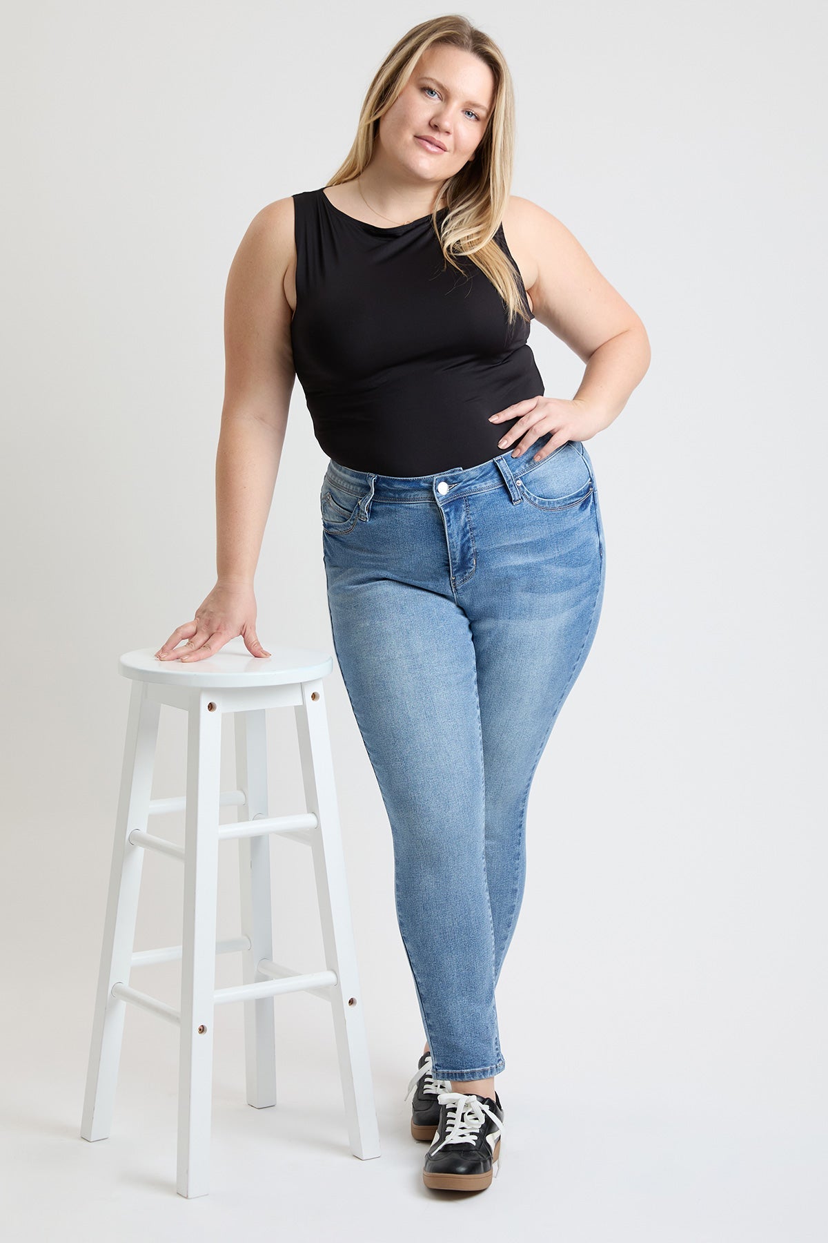 YMI JEANS Women's Plus High Rise Curve Confidence WannaBettaButt Skinny Jeans - Side View