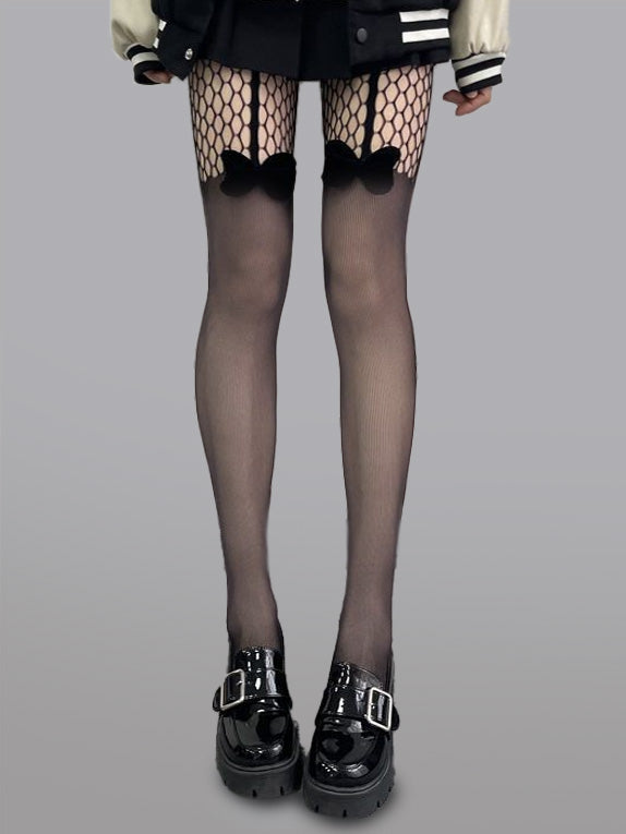 All-in-One Bow Mesh Tights for Sexy Thigh-High Style