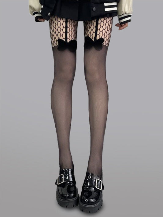 All In One Bow Mesh Tights With Butterfly Knot Fishnet Hello.LA.Girl