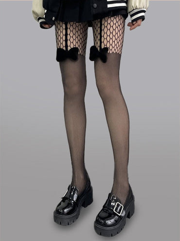 All-in-One Bow Mesh Tights for Sexy Thigh-High Style