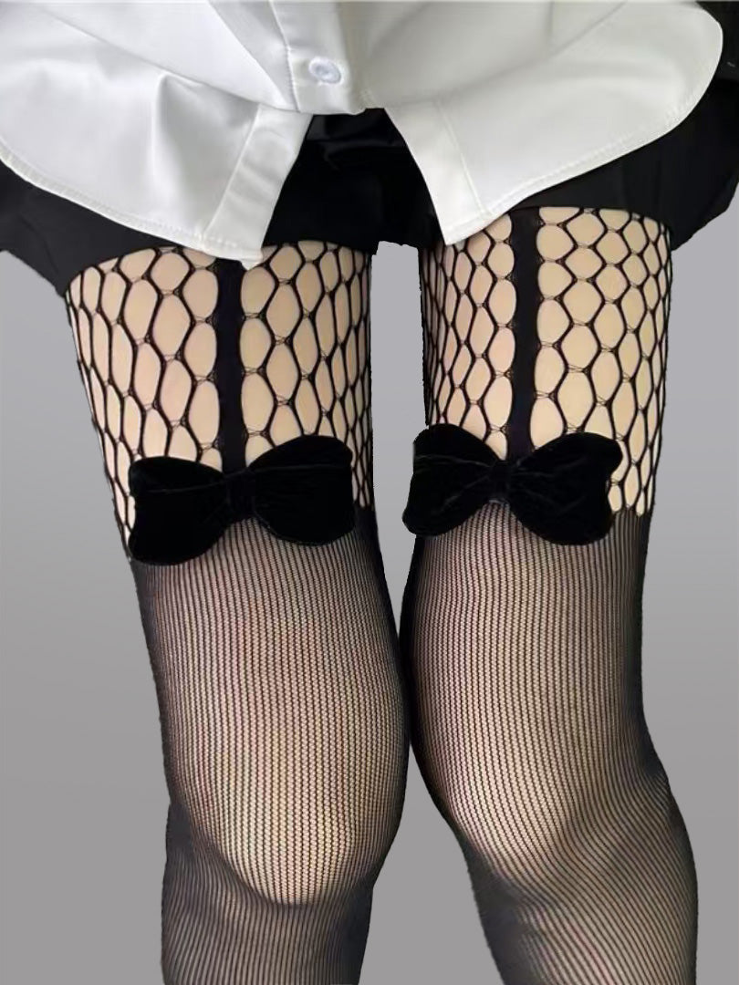 All-in-One Bow Mesh Tights for Sexy Thigh-High Style