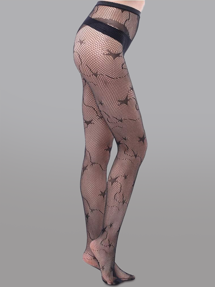Star Decorated Mesh Tights With Celestial Star Pattern Hello.LA.Girl