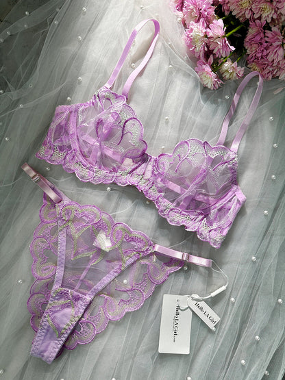 Purple Embroidered Thong