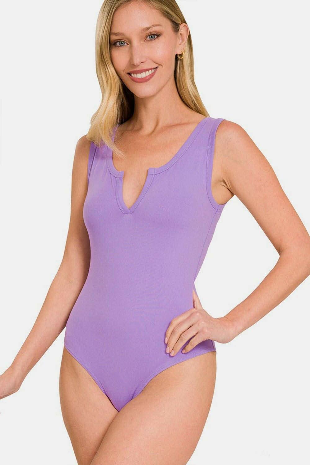 Zenana Contemporary Sleeveless Microfiber Bodysuit 