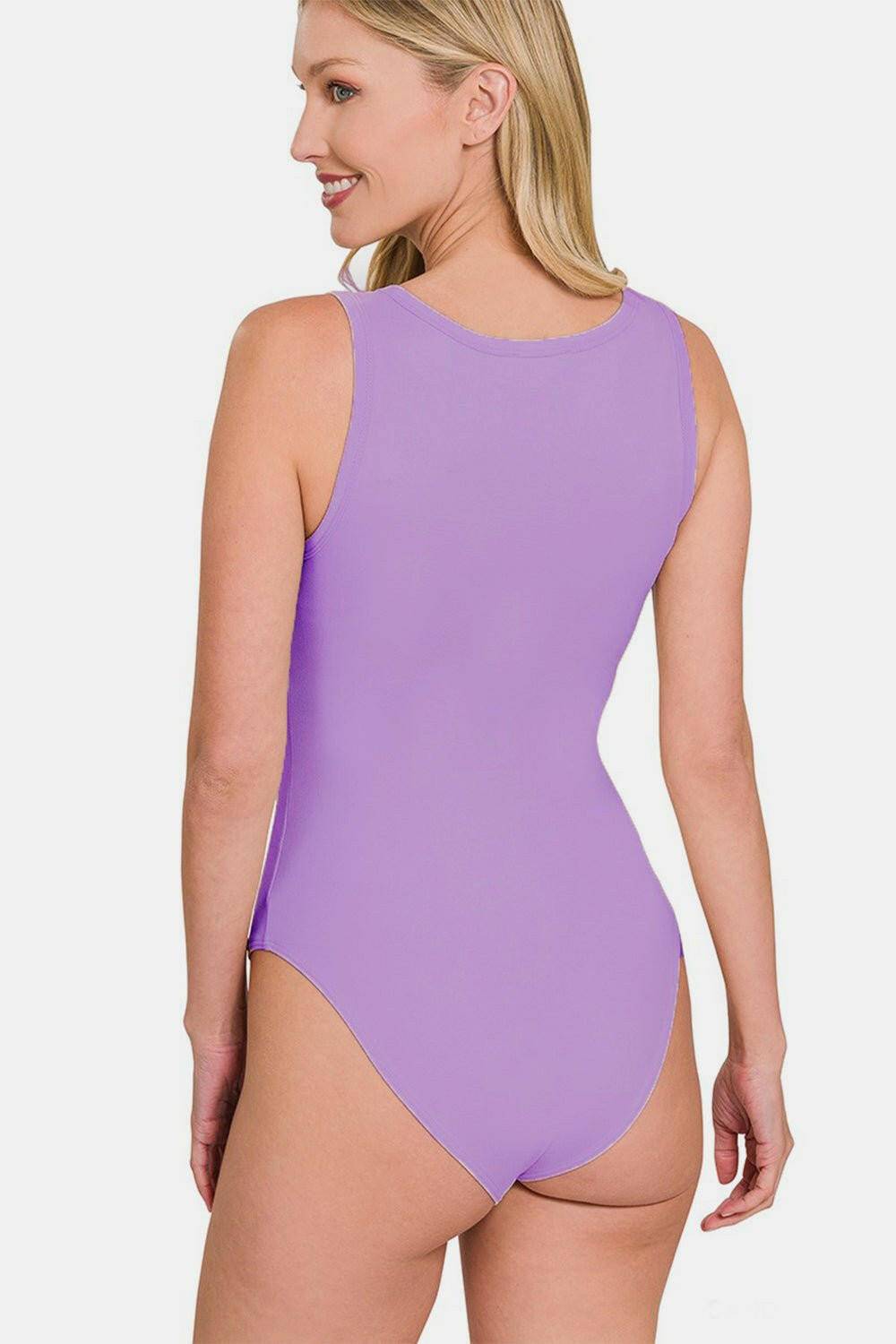Zenana Contemporary Sleeveless Microfiber Bodysuit 
