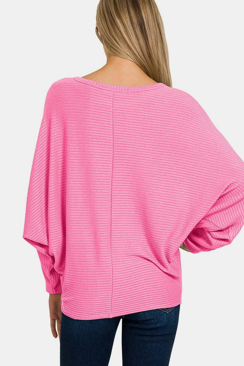 Zenana Ribbed Round Neck Long Sleeve Top 