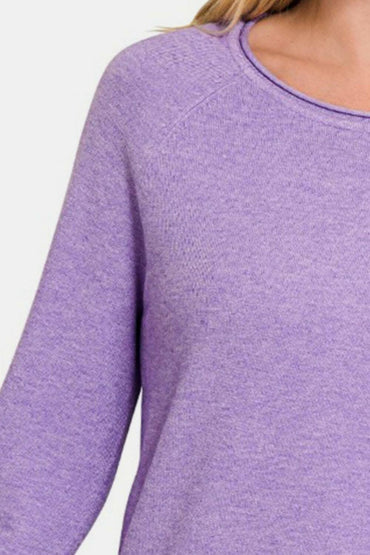 Zenana Rolled Round Neck Long Sleeve Sweater - Love Salve 