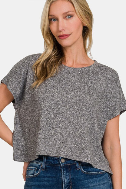 Zenana Short Sleeve Round Neck Cropped T-Shirt - Love Salve 