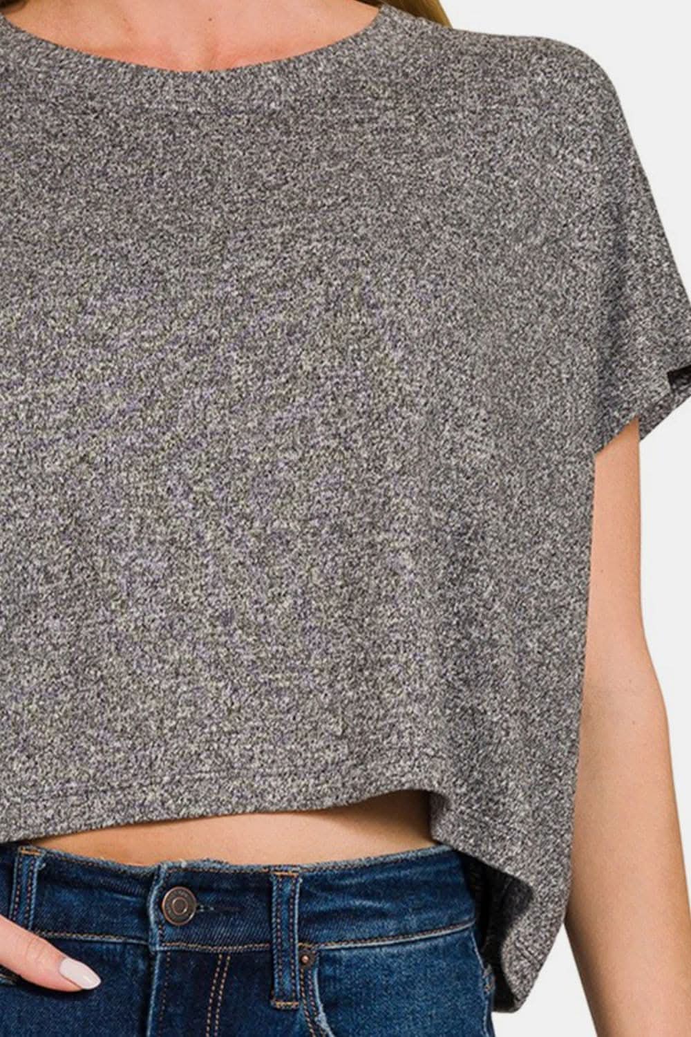 Zenana Short Sleeve Round Neck Cropped T-Shirt - Love Salve 