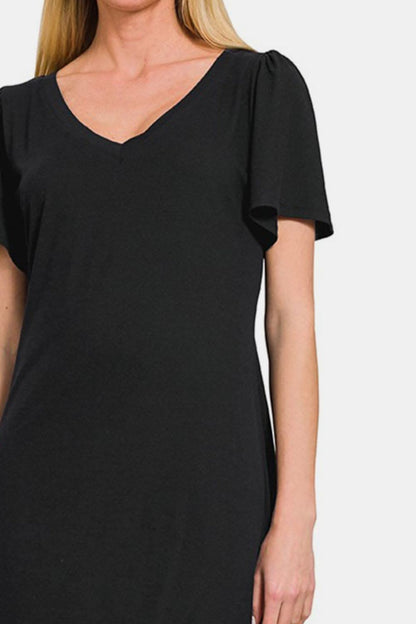 Zenana V-Neck Short Sleeve Dress for Effortless Elegance - Love Salve 