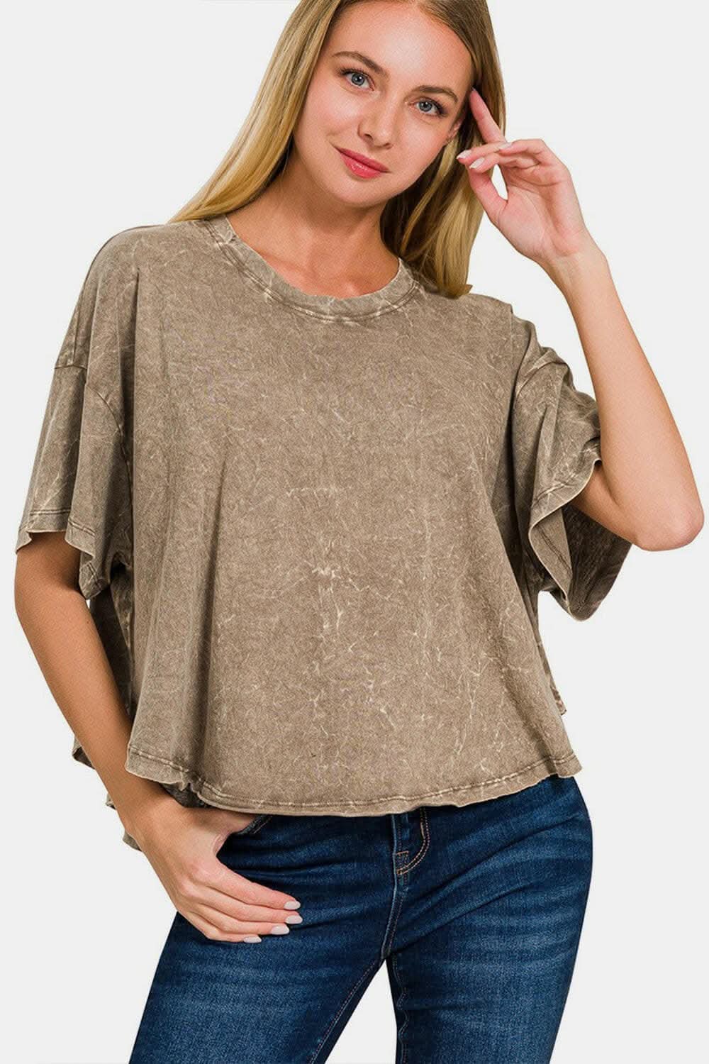 Zenana cropped drop shoulder tee 
