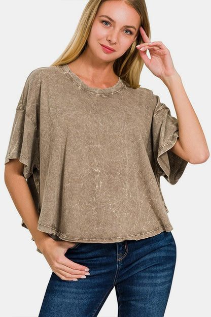 Zenana cropped drop shoulder tee 