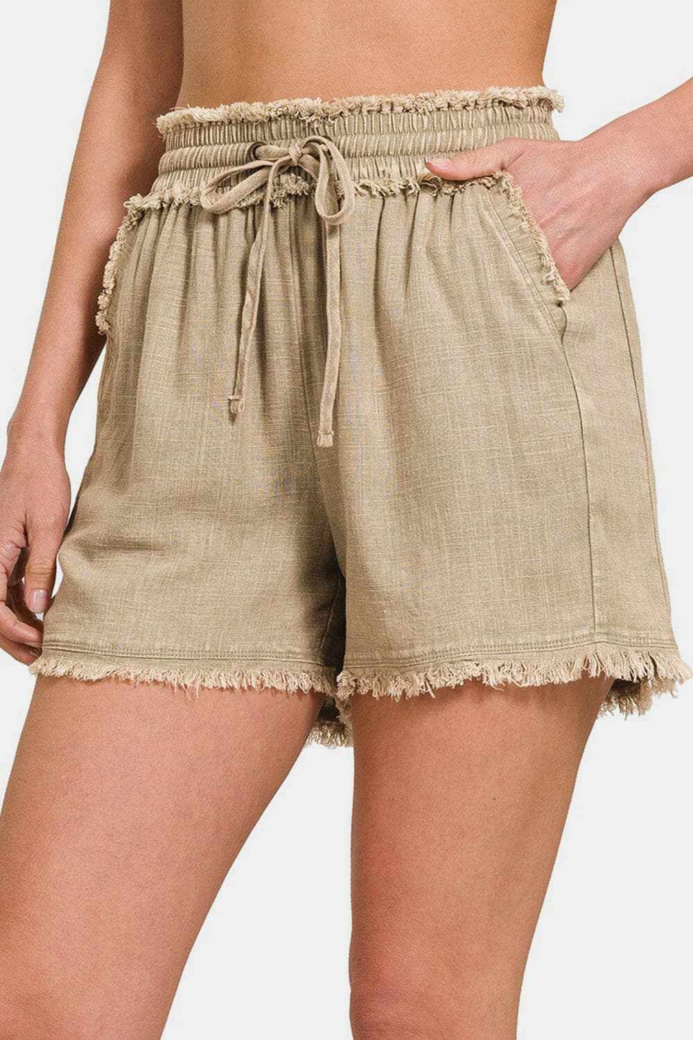 Zenana frayed hem linen shorts - Love Salve 