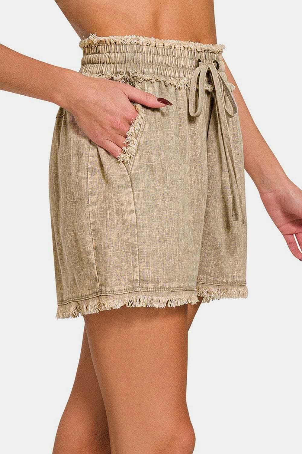 Zenana frayed hem linen shorts - Love Salve 