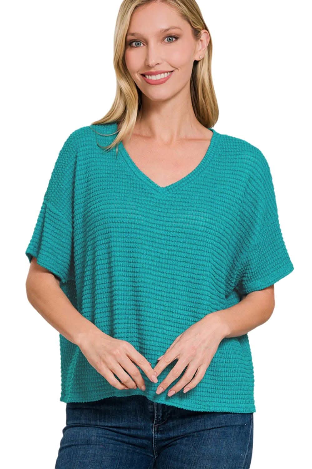 Zenana jacquard knit drop shoulder top 