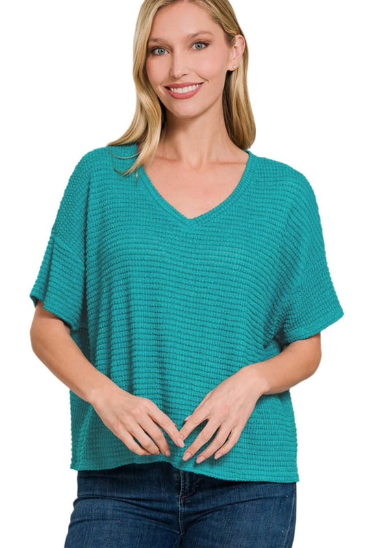 Zenana jacquard knit drop shoulder top - Love Salve 