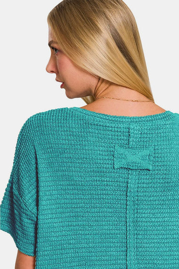 Zenana jacquard knit drop shoulder top 