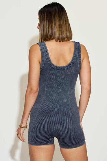 Zenana ribbed sleeveless romper - Love Salve 