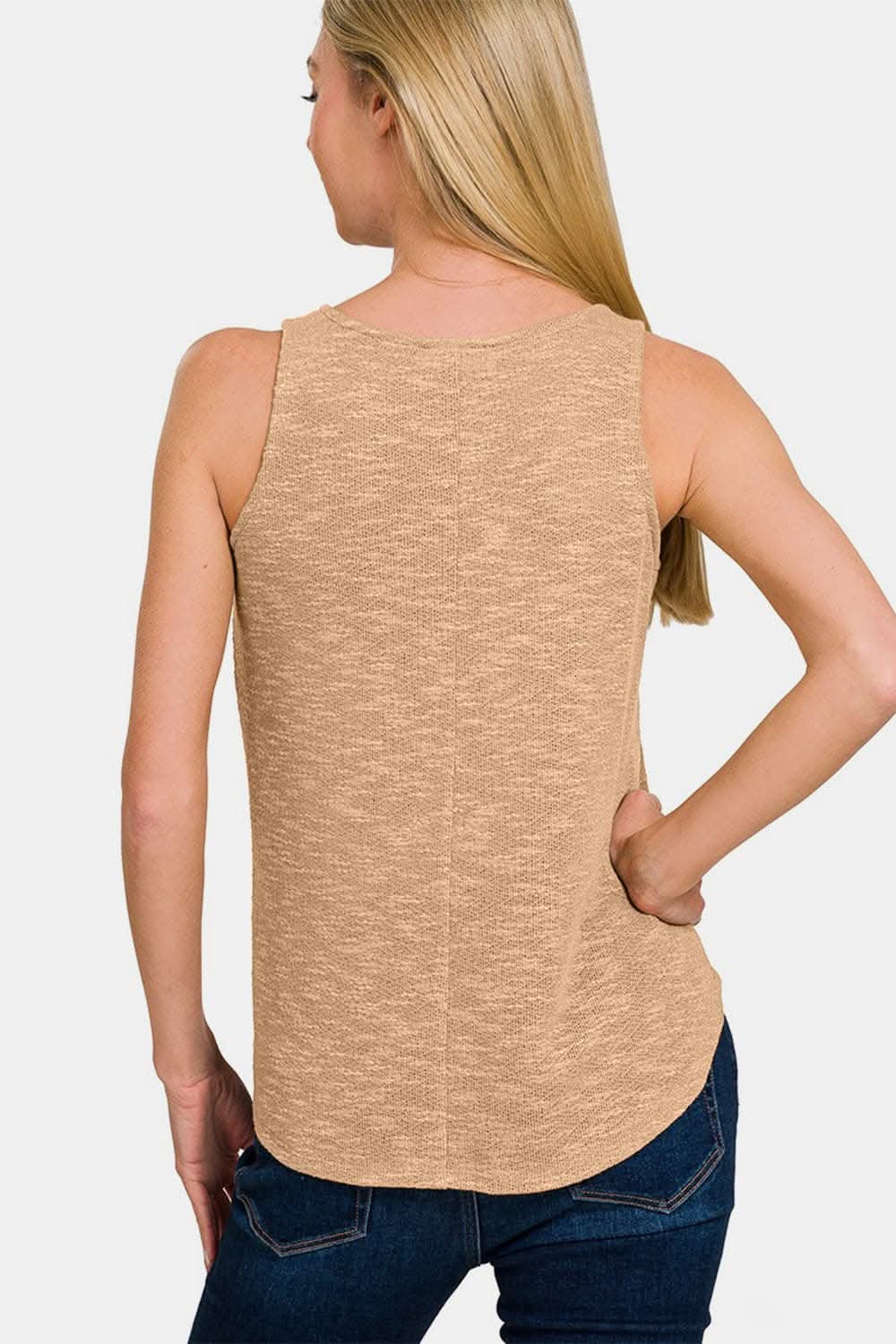 Zenana v-neck curved hem tank - Love Salve 