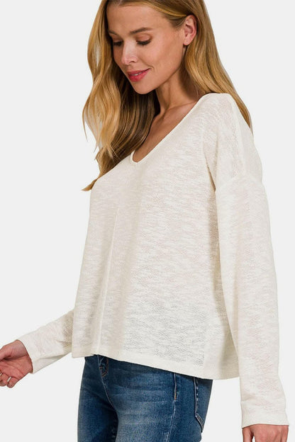 Zenana v-neck dropped shoulder tee - Love Salve 