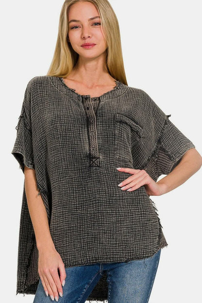 Zenana vintage half button tee - Love Salve 
