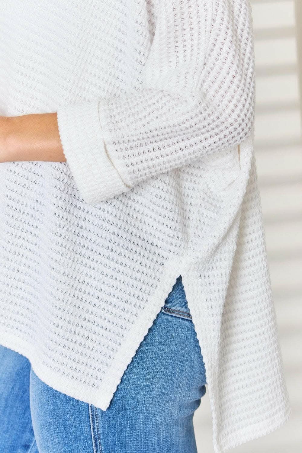Zenana waffle knit v-neck top - Love Salve 