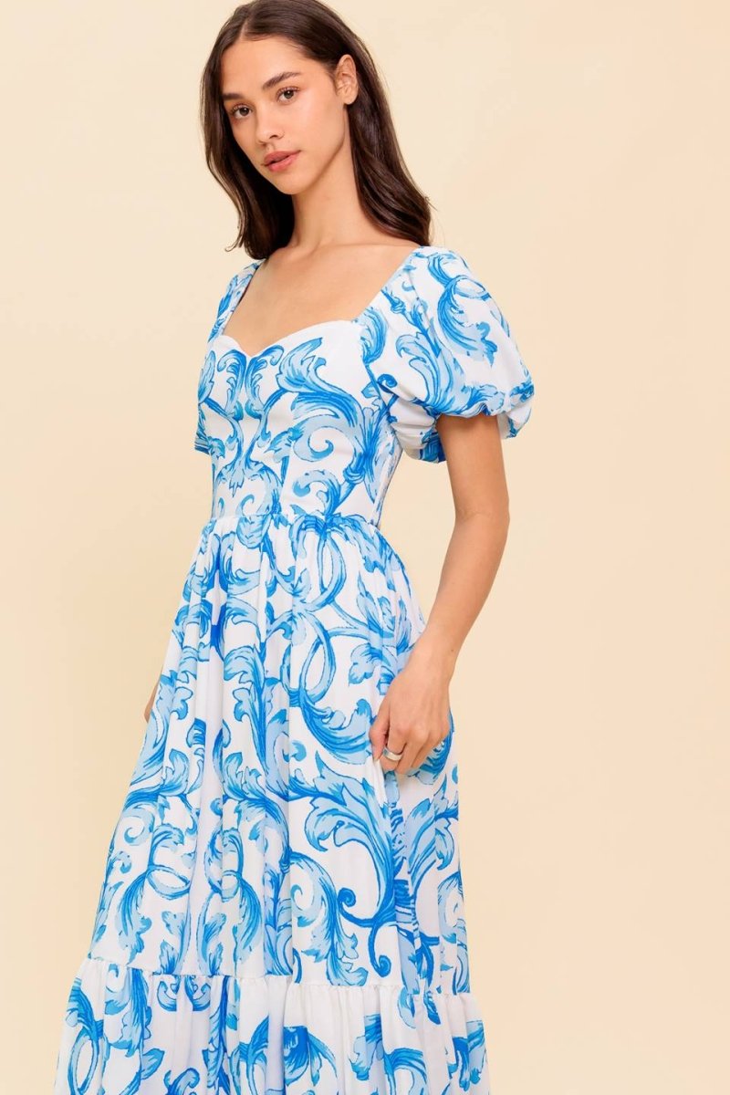 A WORK OF ART BLUE WOVEN MIDI DRESS - Love Salve