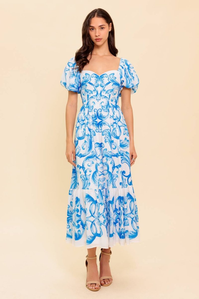 A WORK OF ART BLUE WOVEN MIDI DRESS - Love Salve