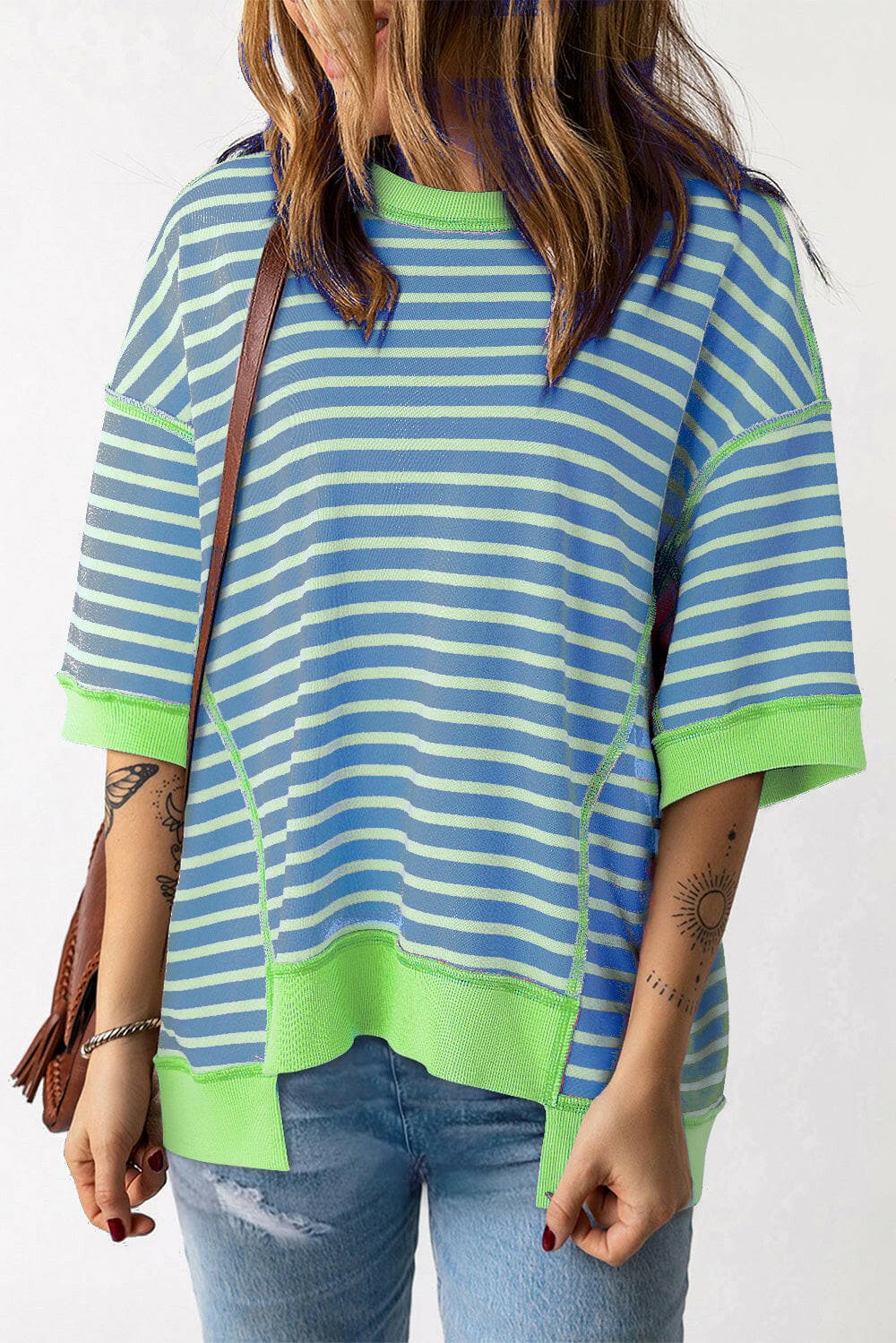 Striped Round Neck Half Sleeve T-Shirt.