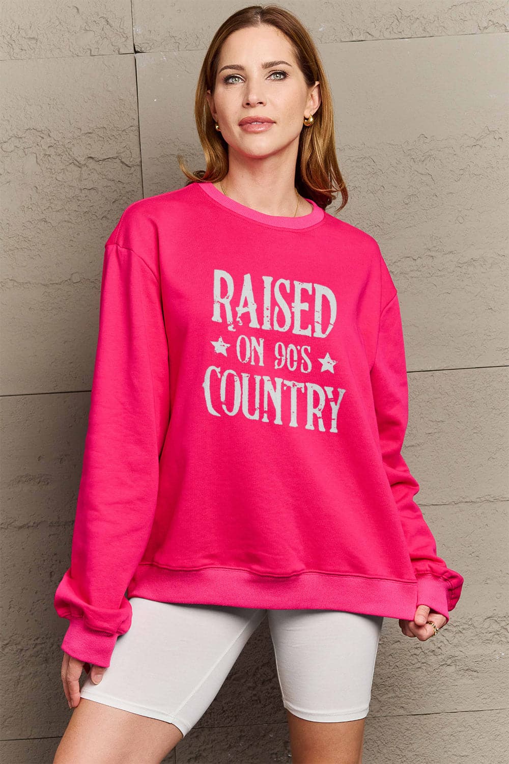 Simply Love Full Size RAISED ON 90'S COUNTRY Graphic Sweatshirt.