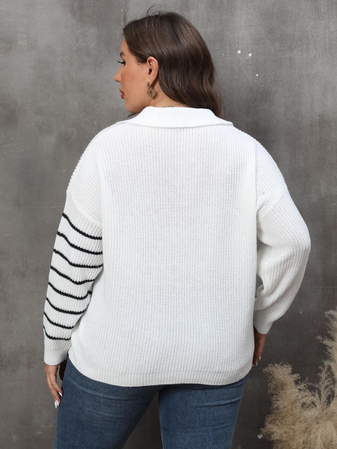 Plus Size Striped V-Neck Sweater.