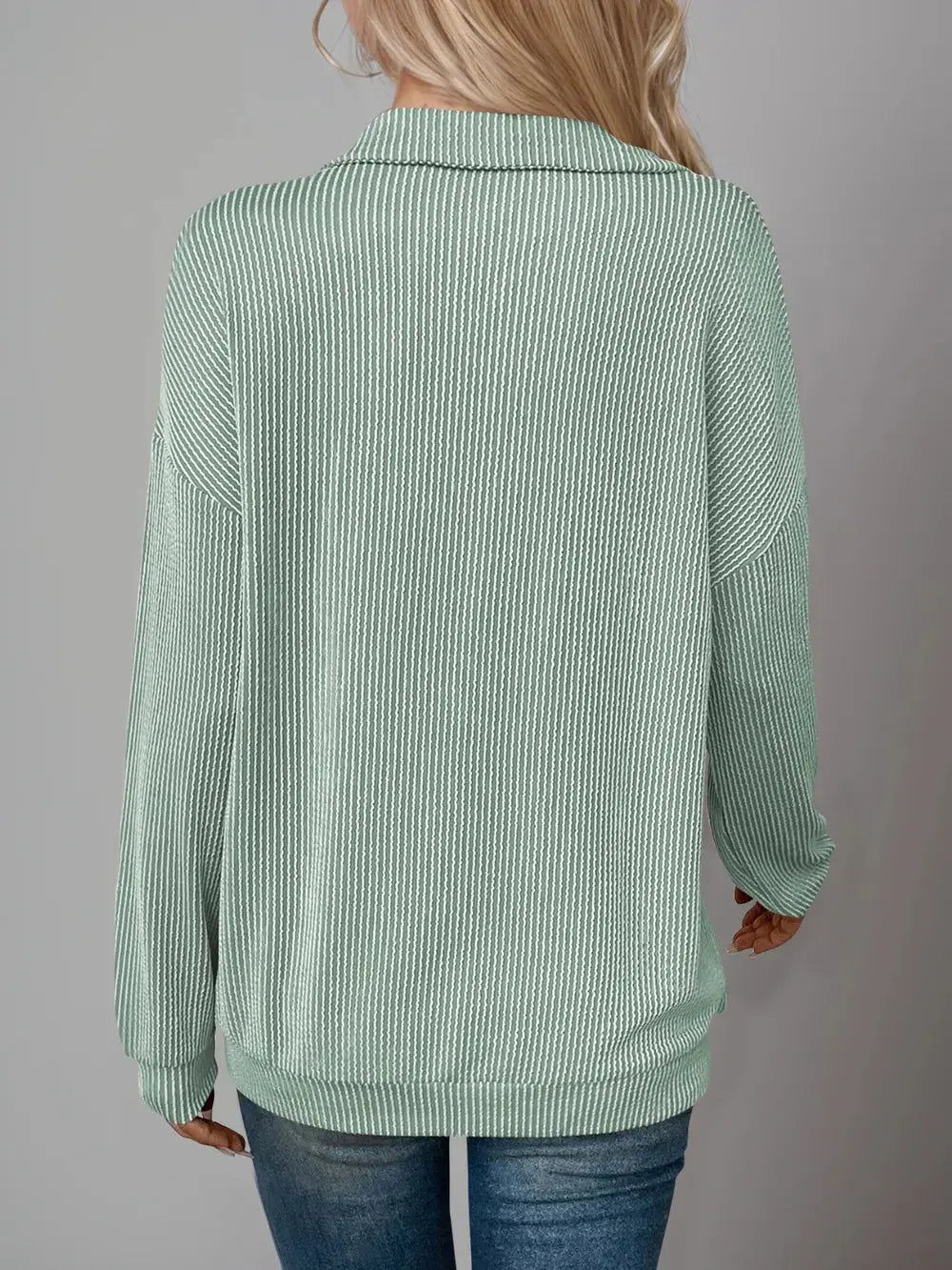 Double Take Striped Half Zip Long Sleeve T-Shirt - Love Salve