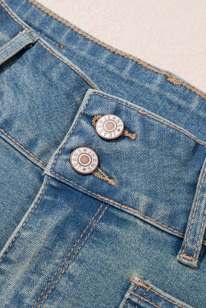 Amyra Double Button Patch Pocket Flare Leg Jeans - Love Salve 