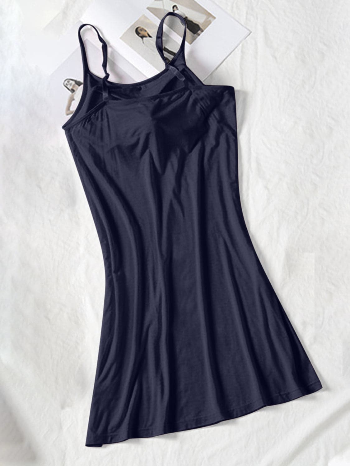 Round Neck Spaghetti Strap Cami Dress with Bra.