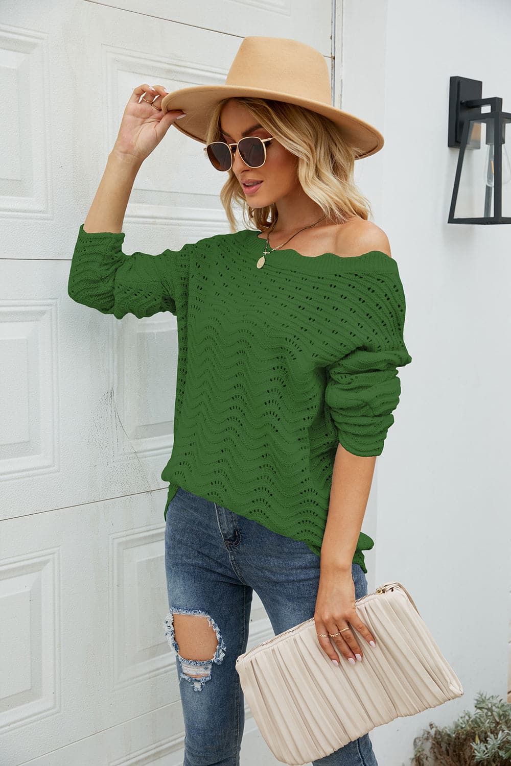 Round Neck Drop Shoulder Sweater.