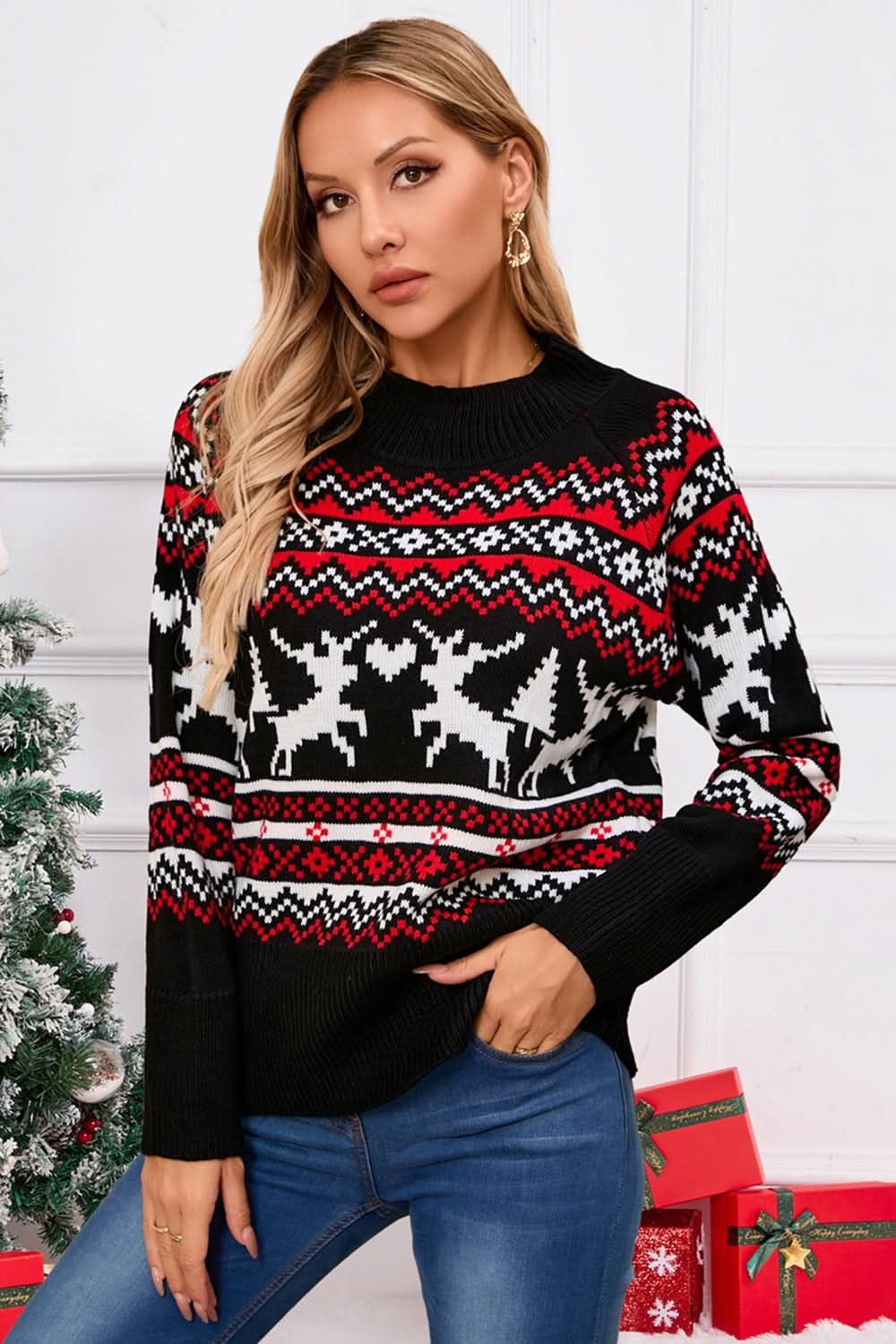 Festive angel wings reindeer sweater with long sleeves