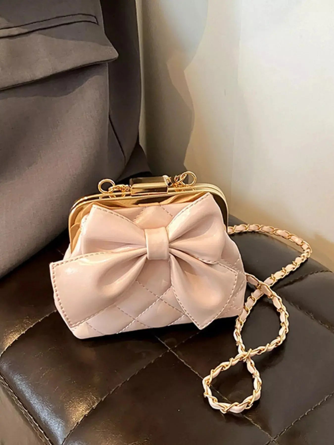 Bow Decor Quilted Crossbody Bag Simply Love