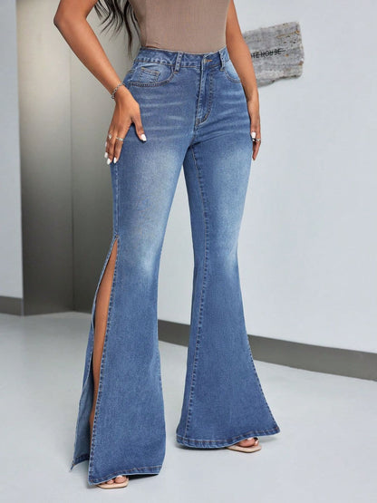 Slit Flare Jeans with Pockets.