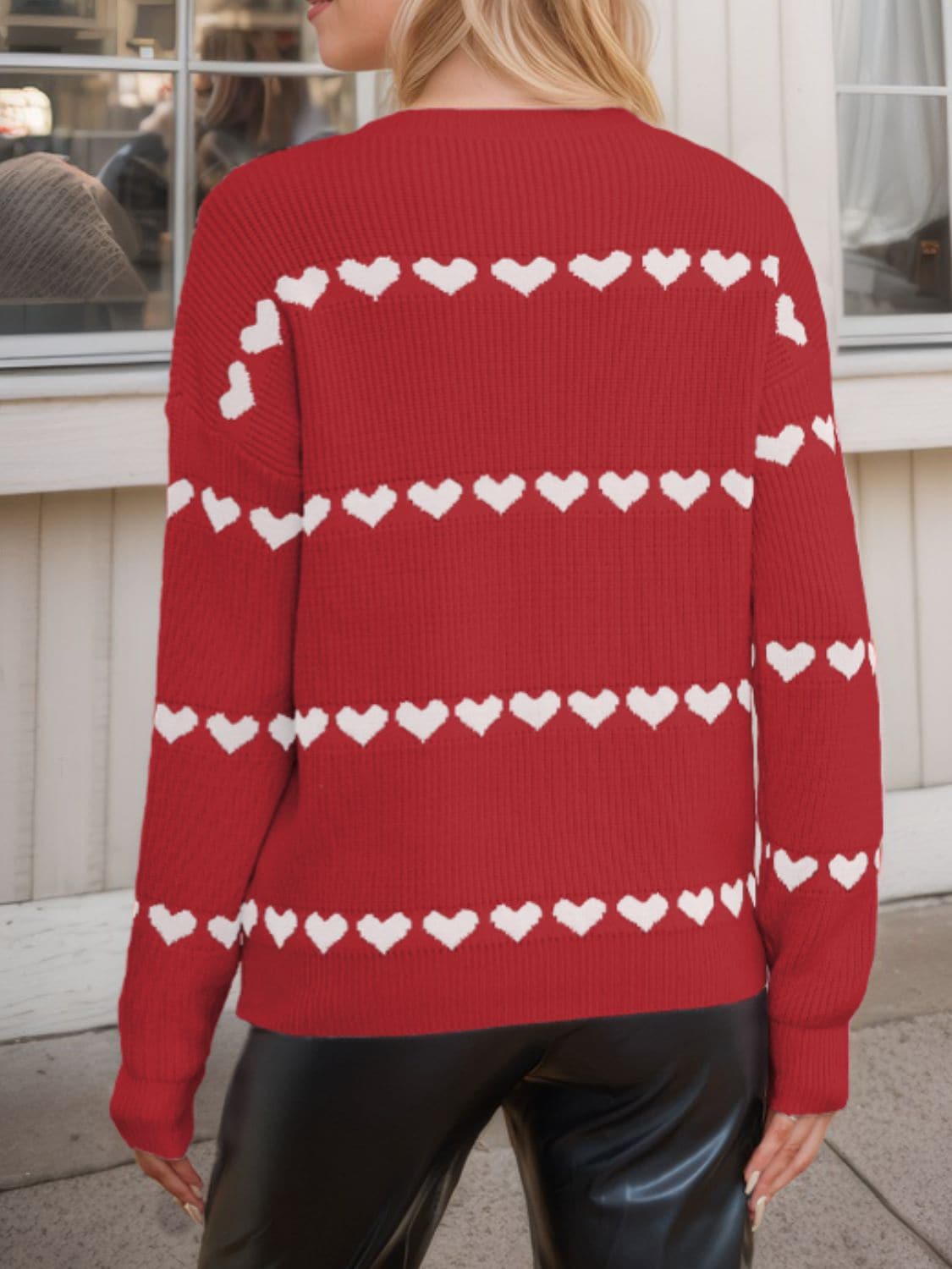 Cozy heart-patterned long sleeve sweater