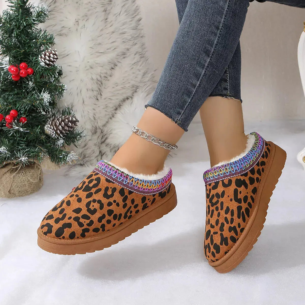 Leopard Print Plush Lined Warm Slip-Ons Simply Love