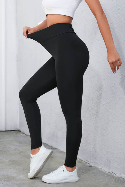 Crisscross Detail Wide Waistband Leggings.