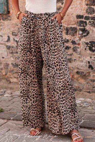 Leopard Drawstring Wide Leg Pants.